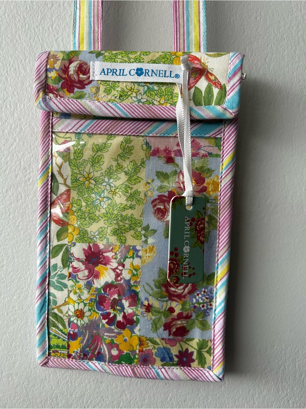 April Cornell Multi-Color Floral Crossbody Phone Pouch with Striped Strap